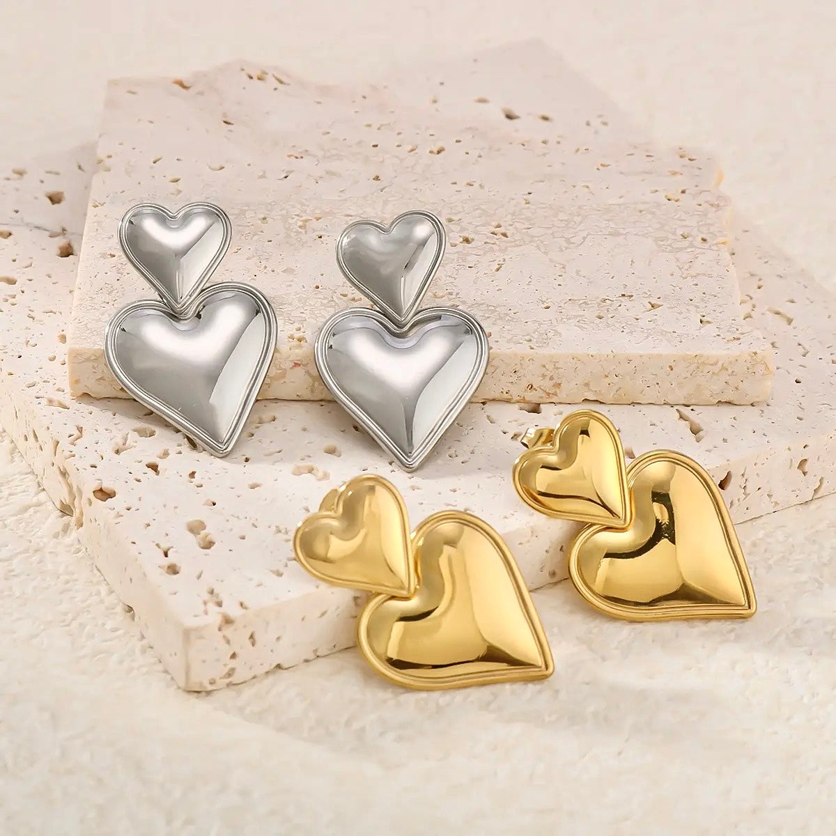 Double Heart Drop Earrings