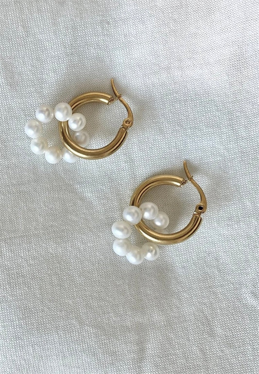 Pearl Flower Hoops