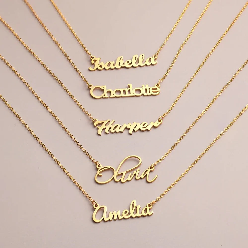 multiple gold custom name necklaces