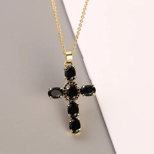 Black CZ Cross Necklace